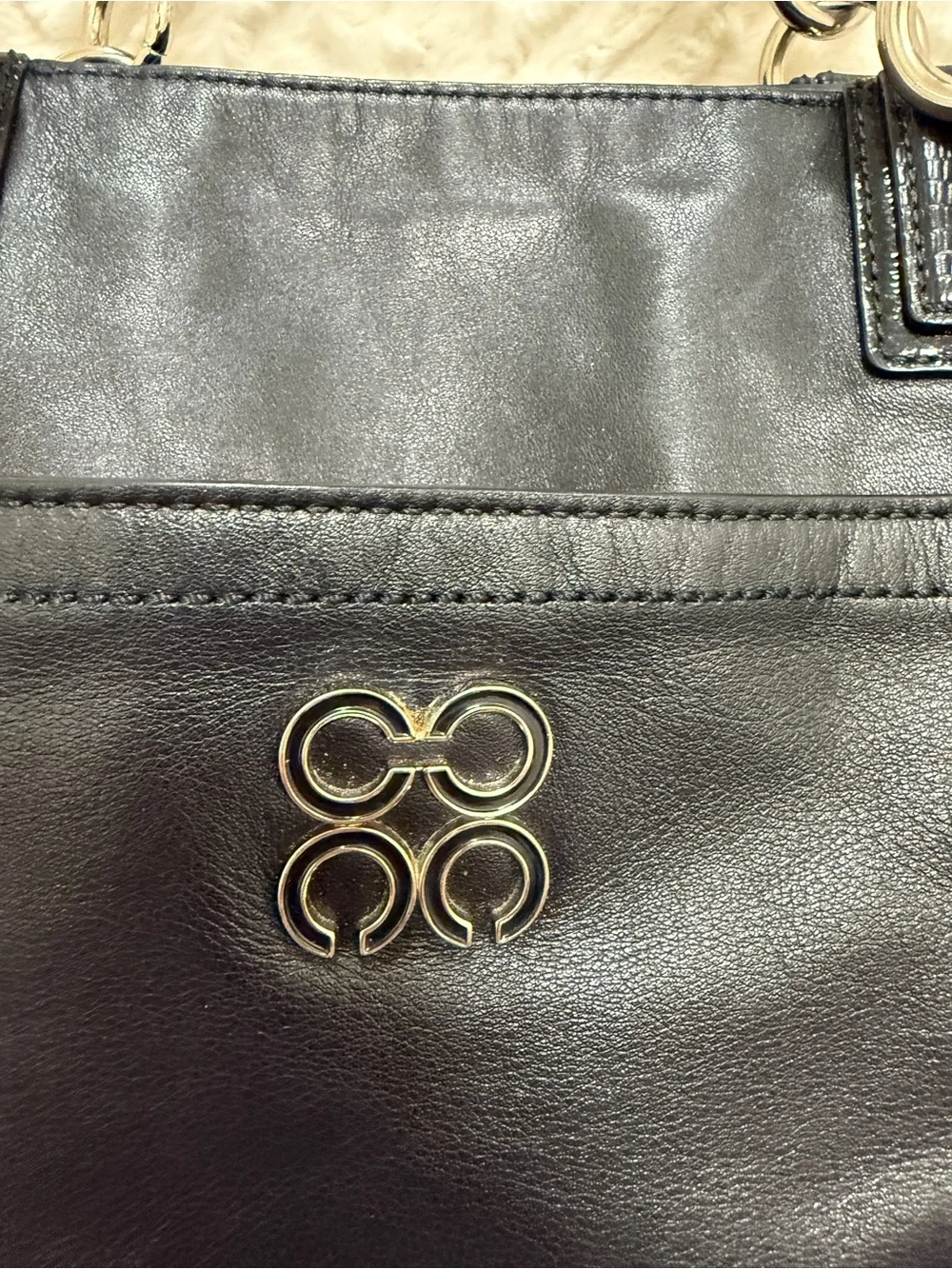Coach Black Leather Tote with Chain-Detail Straps